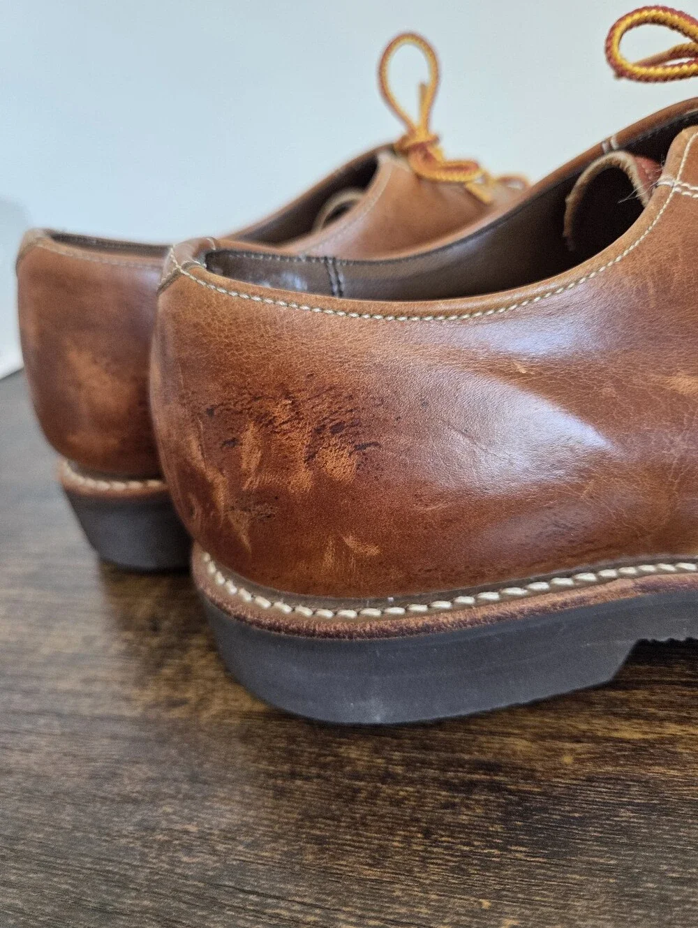 Vintage Leather Shoes Men Oxford Derby Lace Up Brown Cognac Preppy Heritage 8.5